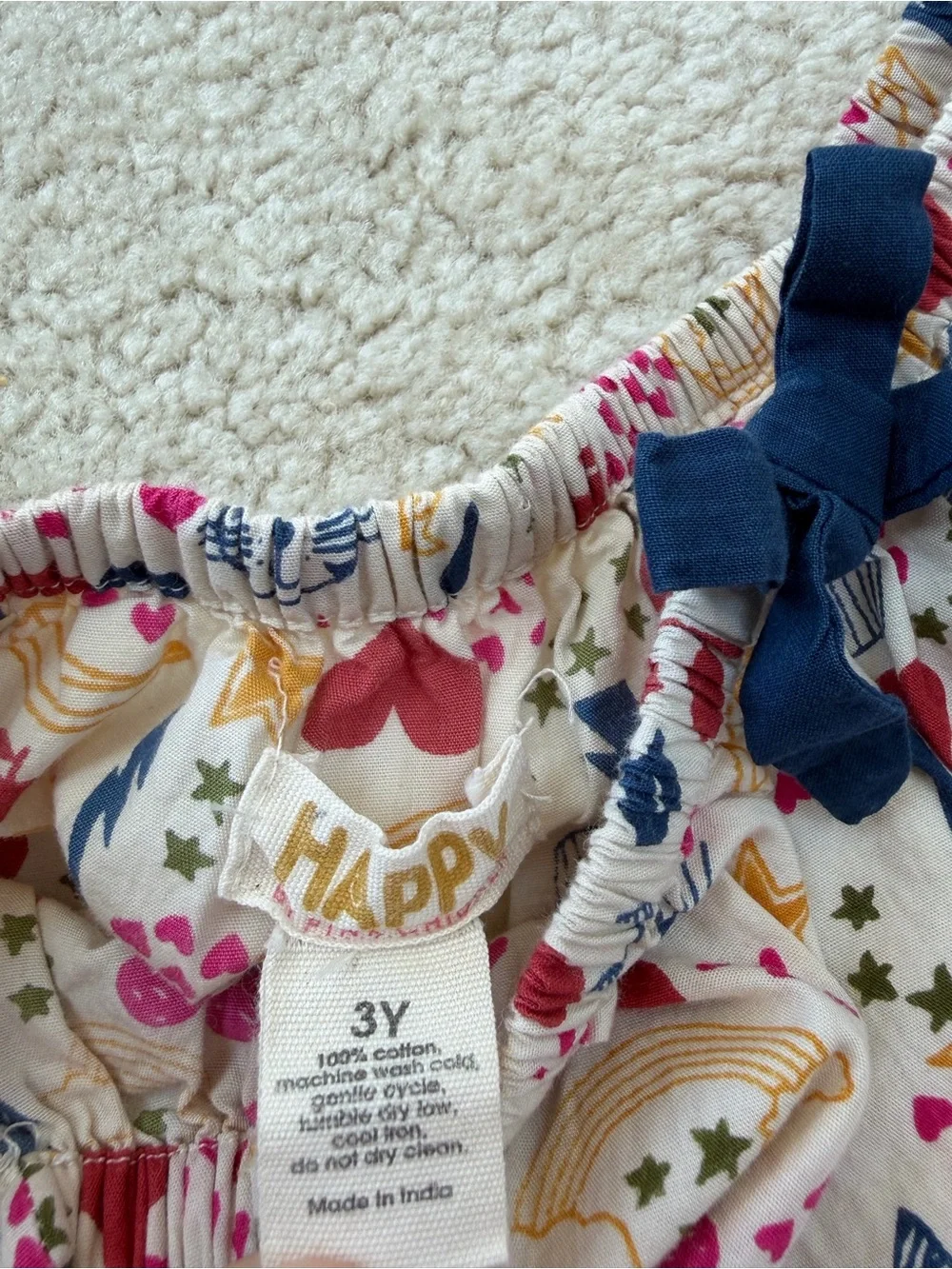 Happy by Pink Chicken Size 3 Years Apple Hearts Rainbow Star Print Peasant Dress